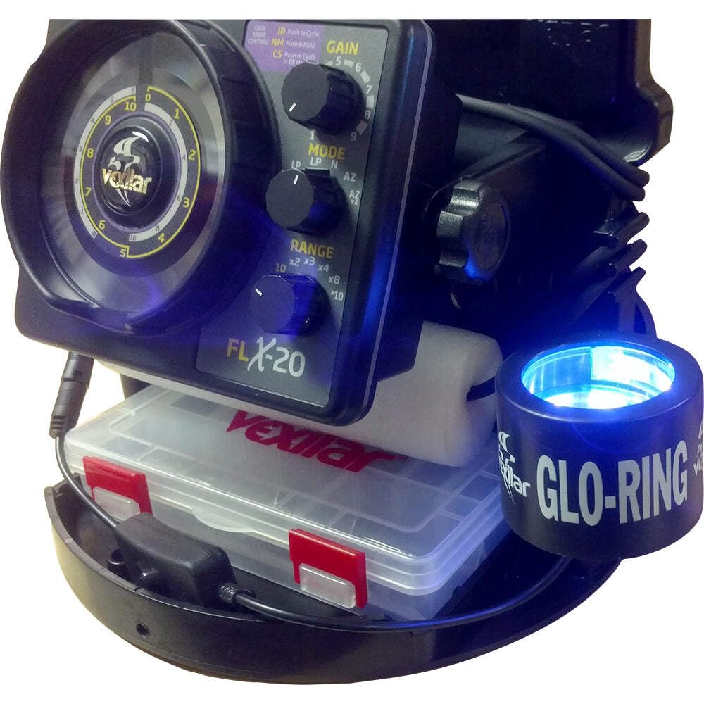 Vexilar VGR001 Glow-Ring glows lure in UV chamber, boosting visibility for easier takes.