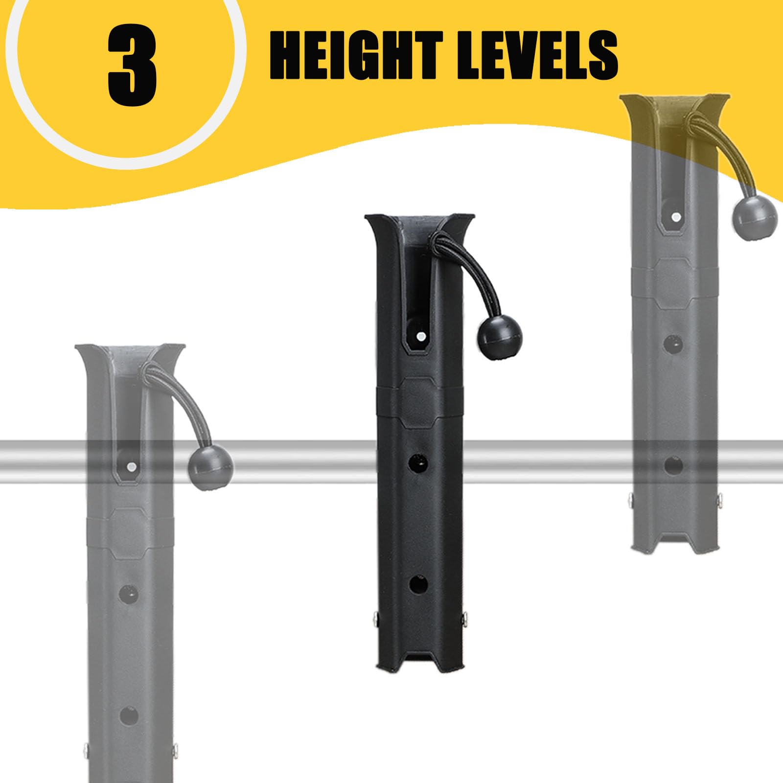Rod holder displaying adjustable height and angle with three mounting positions