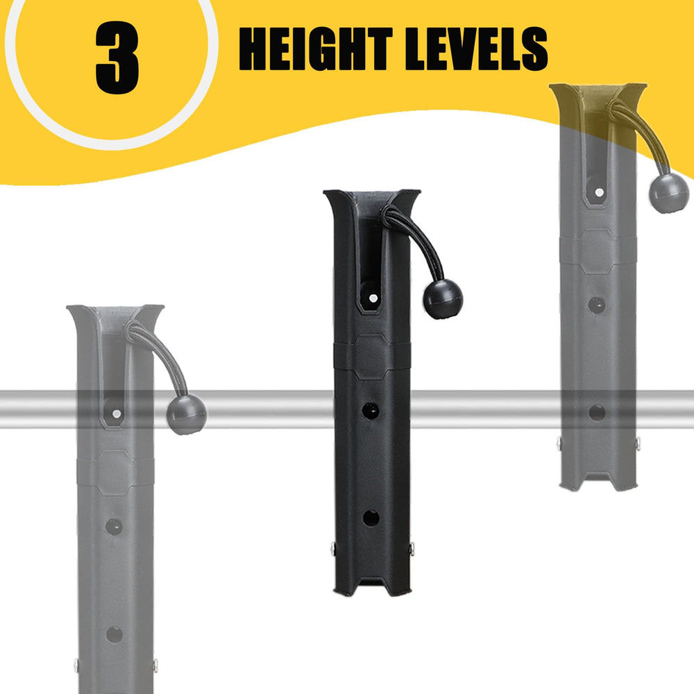 Rod holder displaying adjustable height and angle with three mounting positions