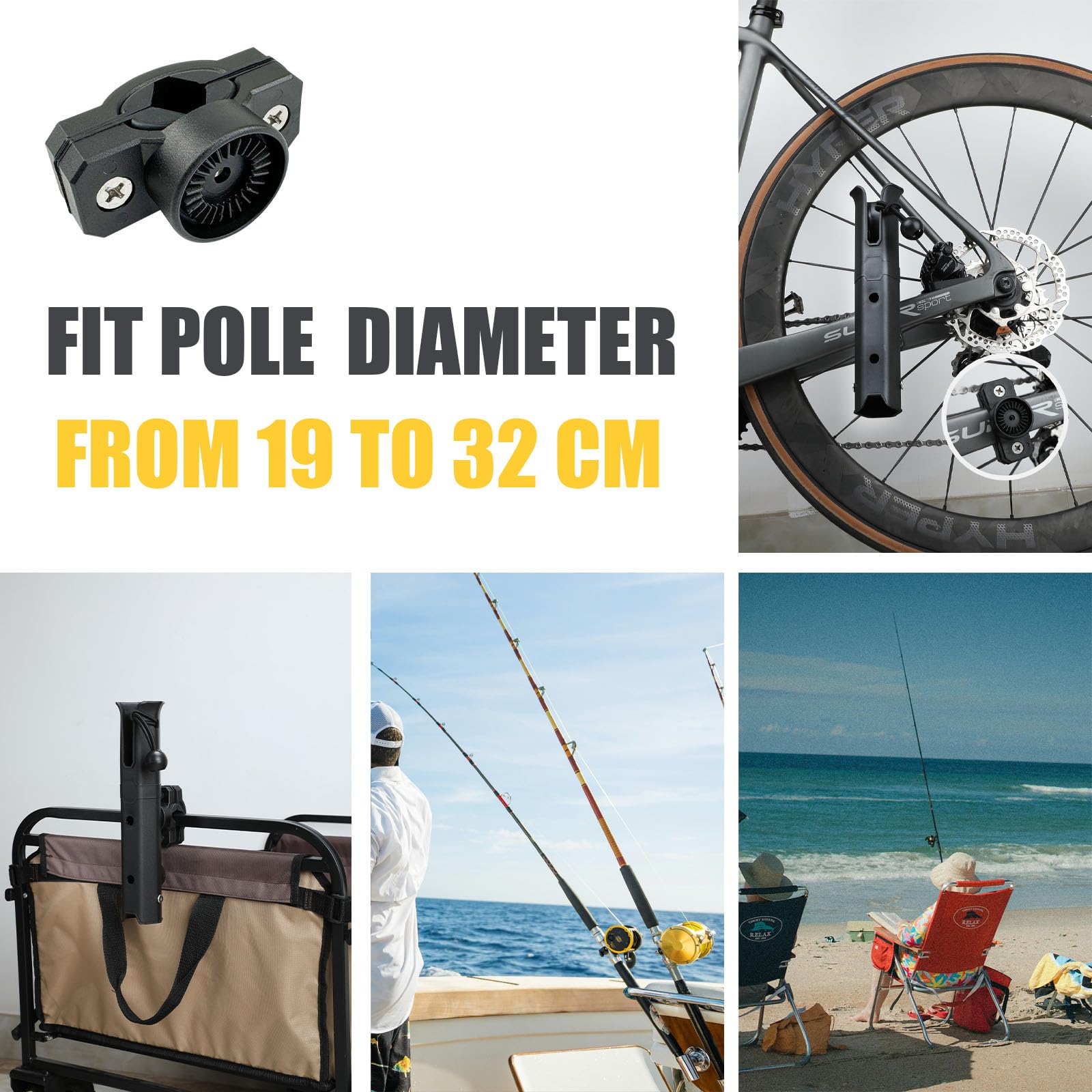 Rod holder mounted on a boat chair illustrating versatility