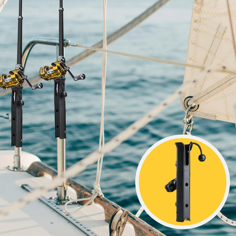 Long securing pin prevents the rod from slipping through the holder