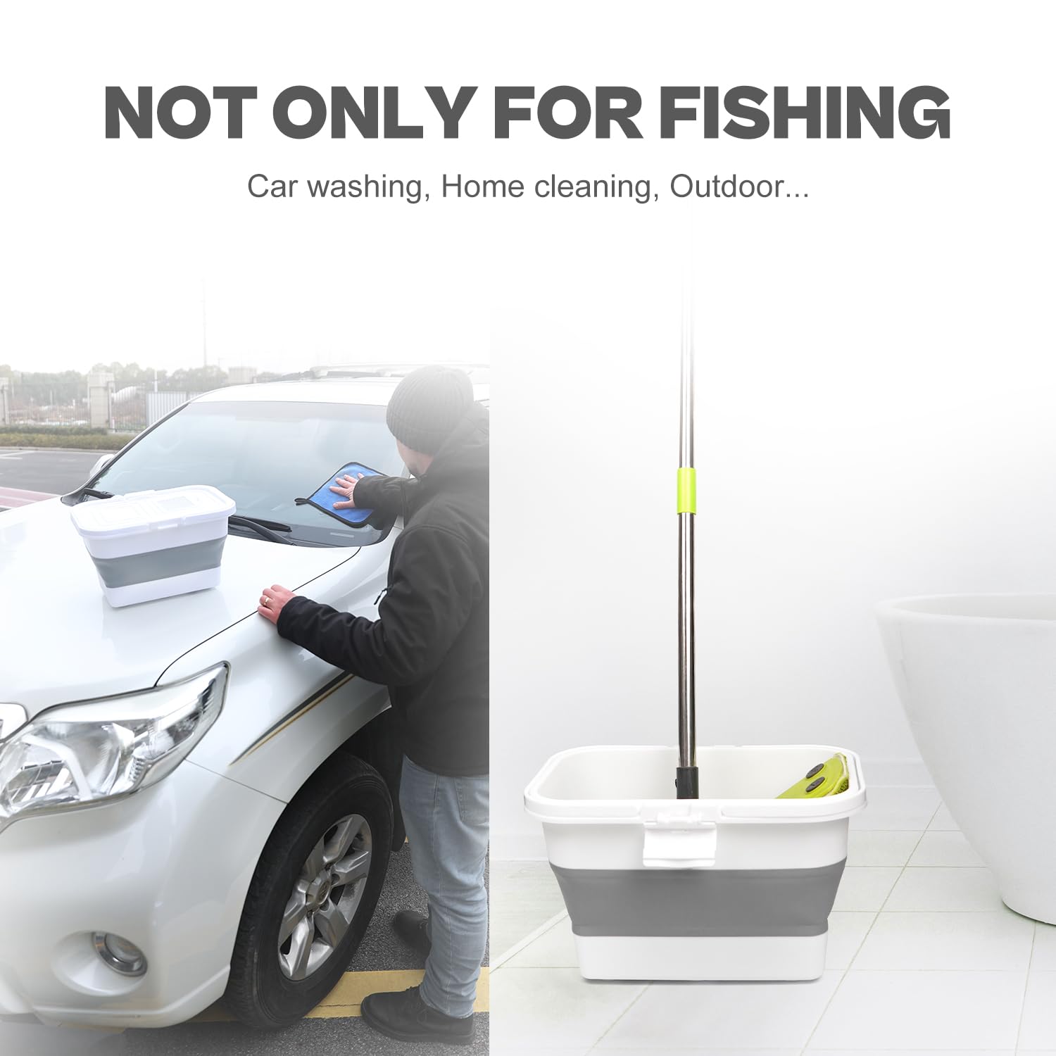 VEYWANE 14-quart bucket folds for space-saving travel.