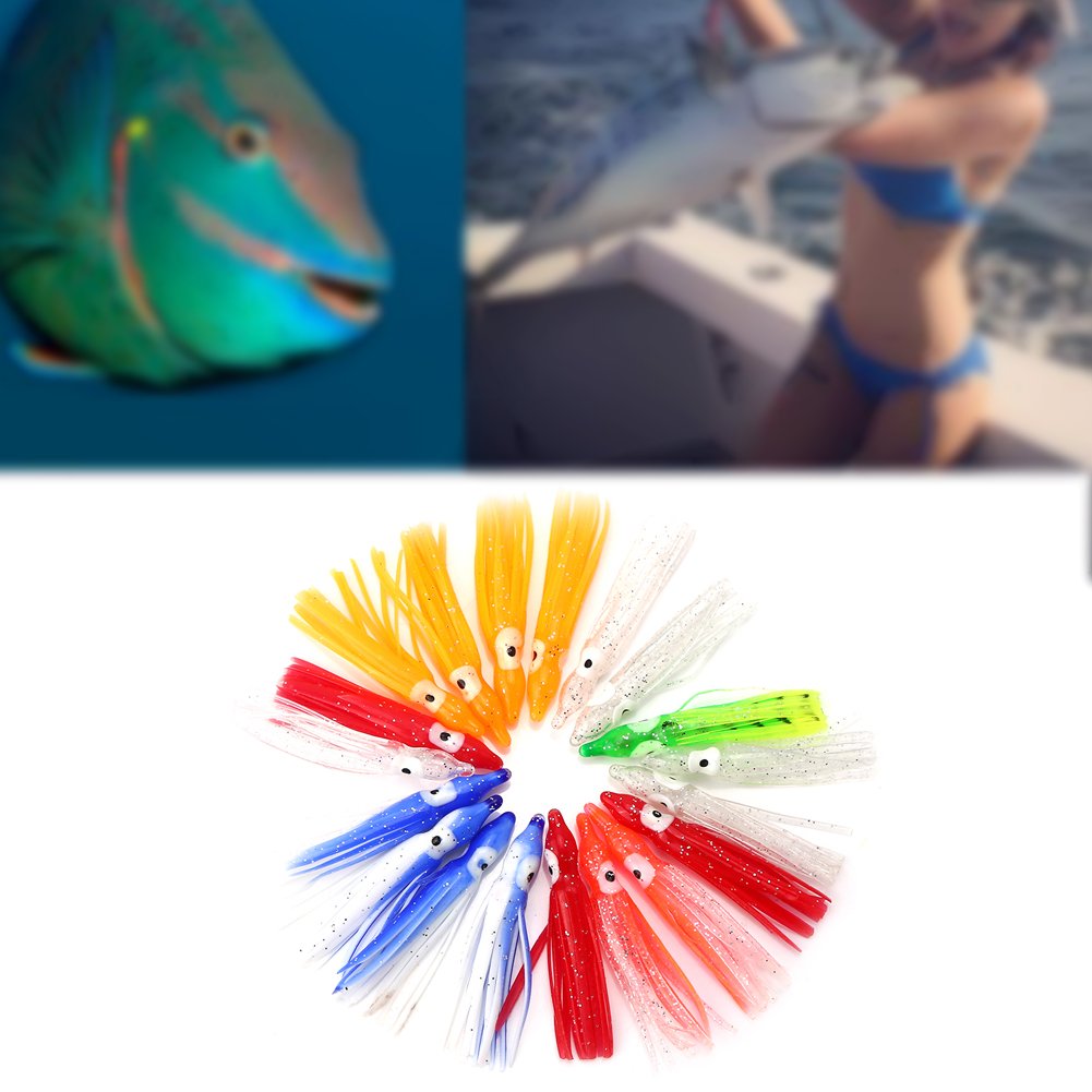VGEBY 20pcs squid lures in bag for versatile fishing sessions.