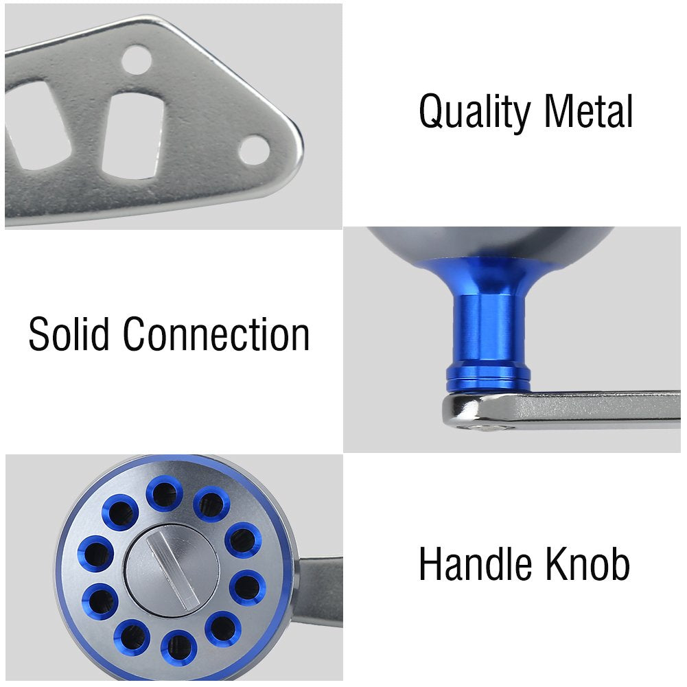Close-up of VGEBY blue power handle grip for comfortable reel control