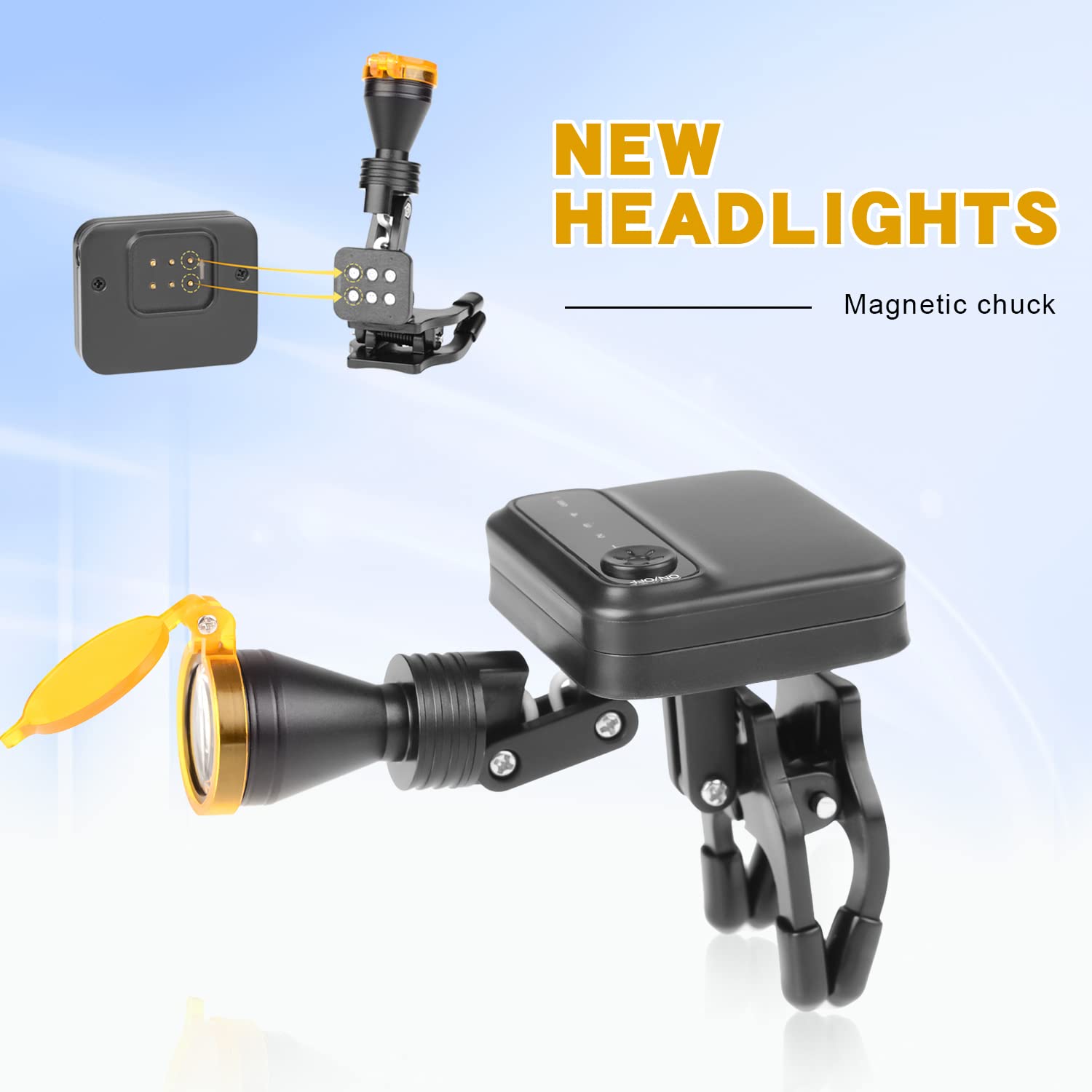 VIBURISH black compact headlamp in a professional workspace.