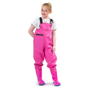 VicBre kids chest waders with backstrap design for secure wear during water play.