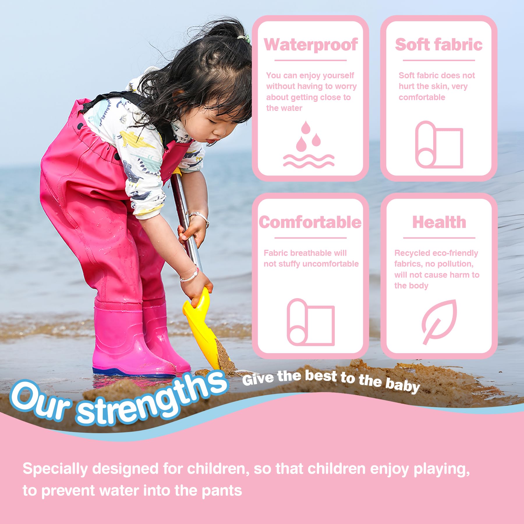 VicBre Kids Chest Waders waterproof trousers highlight lightweight, dry wear for outdoor adventures