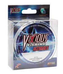 Vicious Fishing Ultimate 330 Yards line spool showing clear blue 14 lb test for versatile fishing.