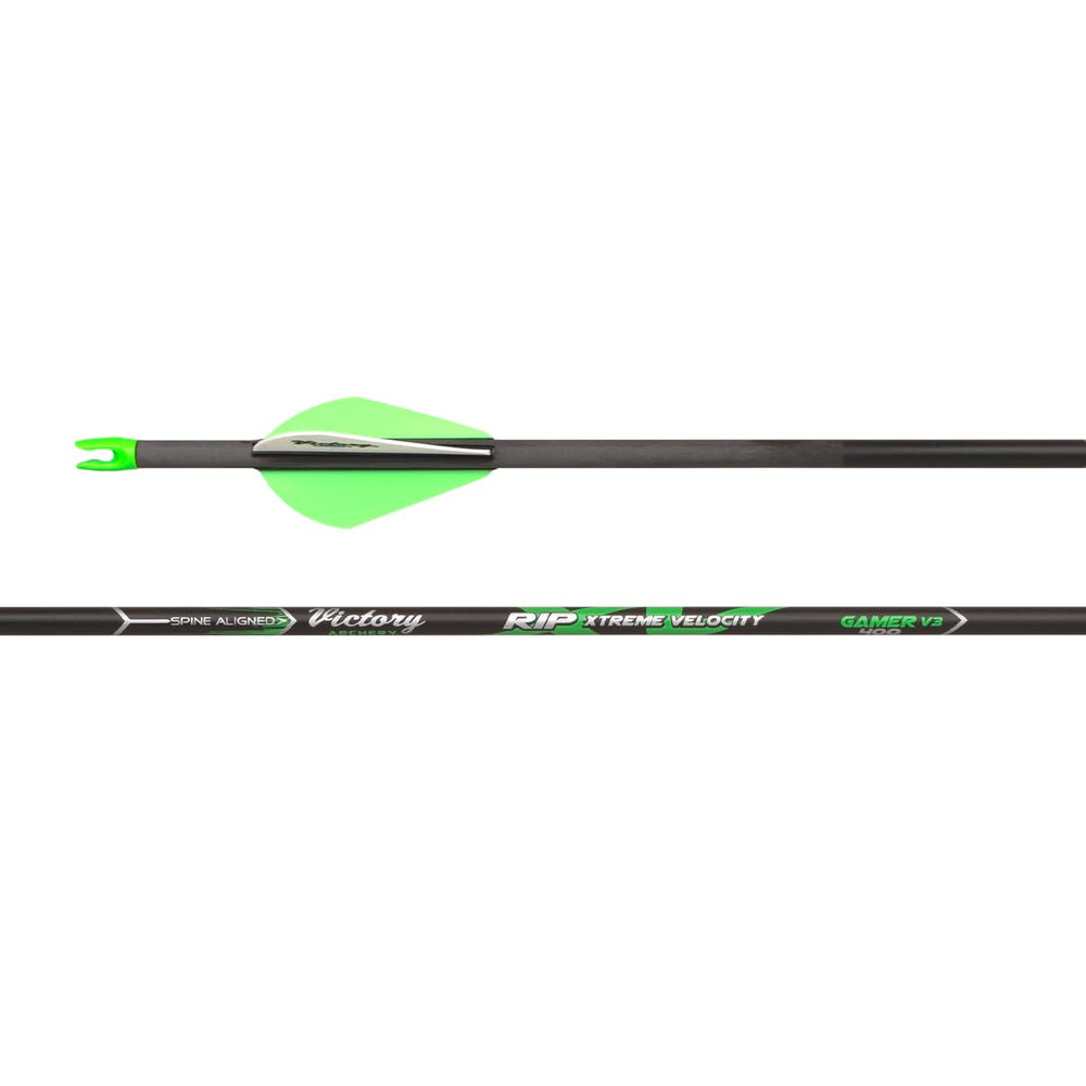 Victory Archery RIP XV arrow with green fletching for stable flight and accuracy