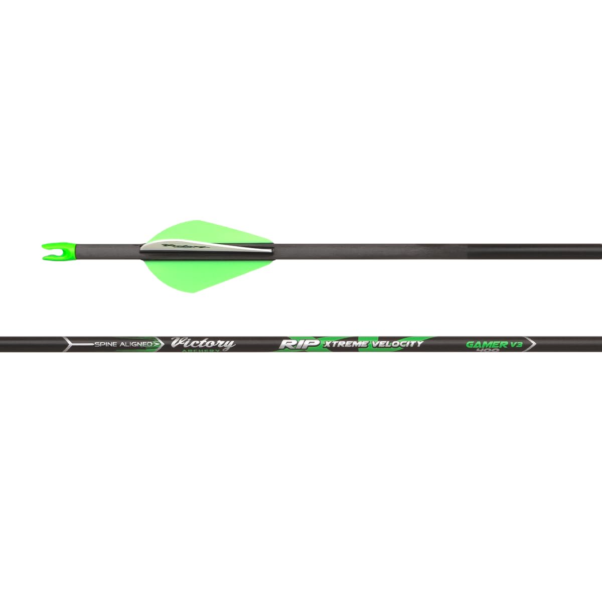 Victory Archery RIP XV arrow with green fletching for stable flight and accuracy