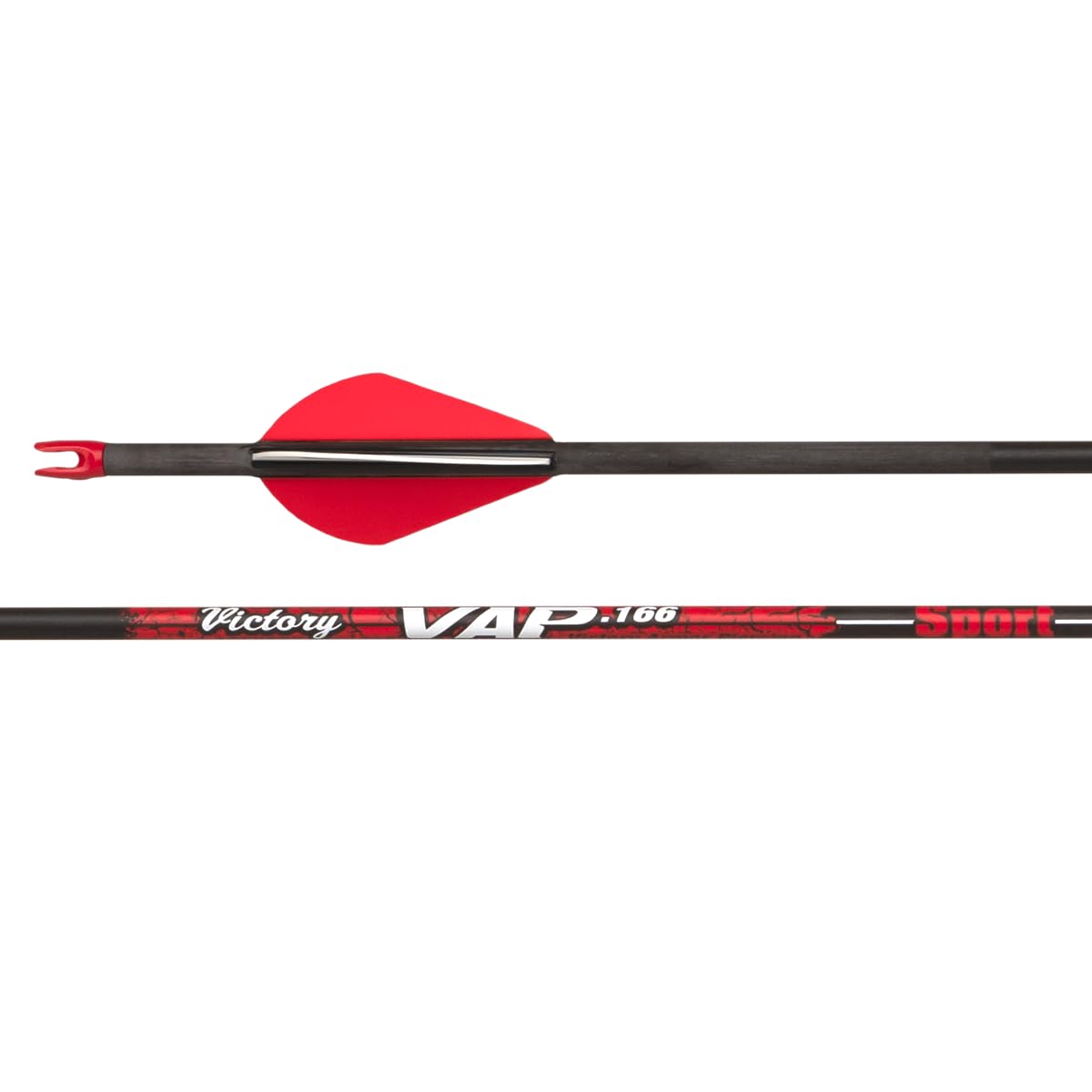 Victory Archery VAP 0.166 arrow front view with red fletching enabling fast, stable flight