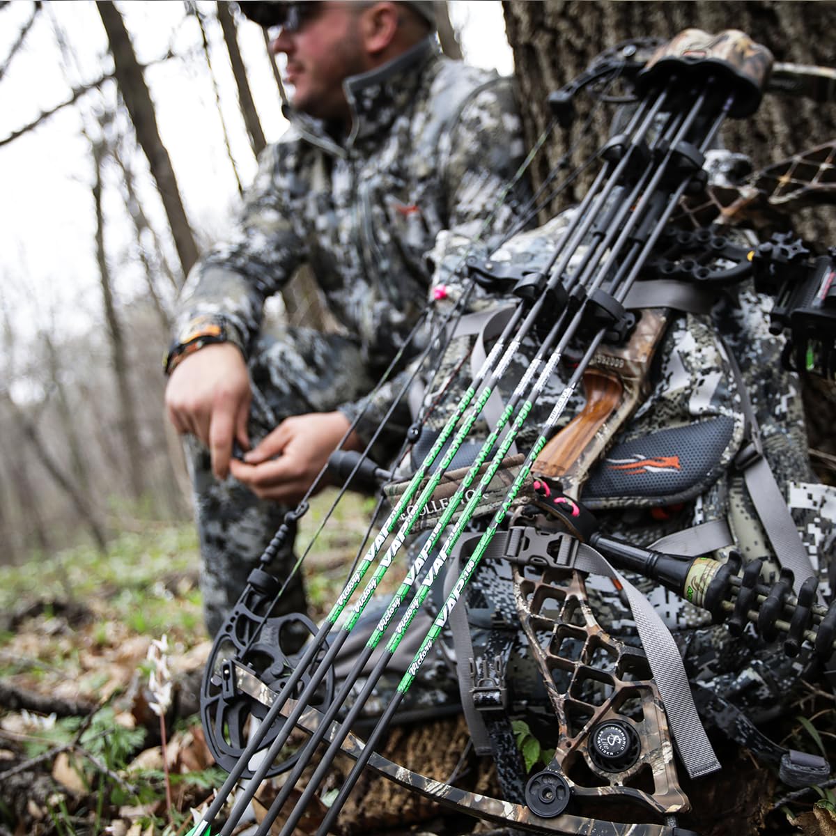 Victory Archery VAP 0.166 insert-nock 50gr 8gr IP shows ready hunting setup.