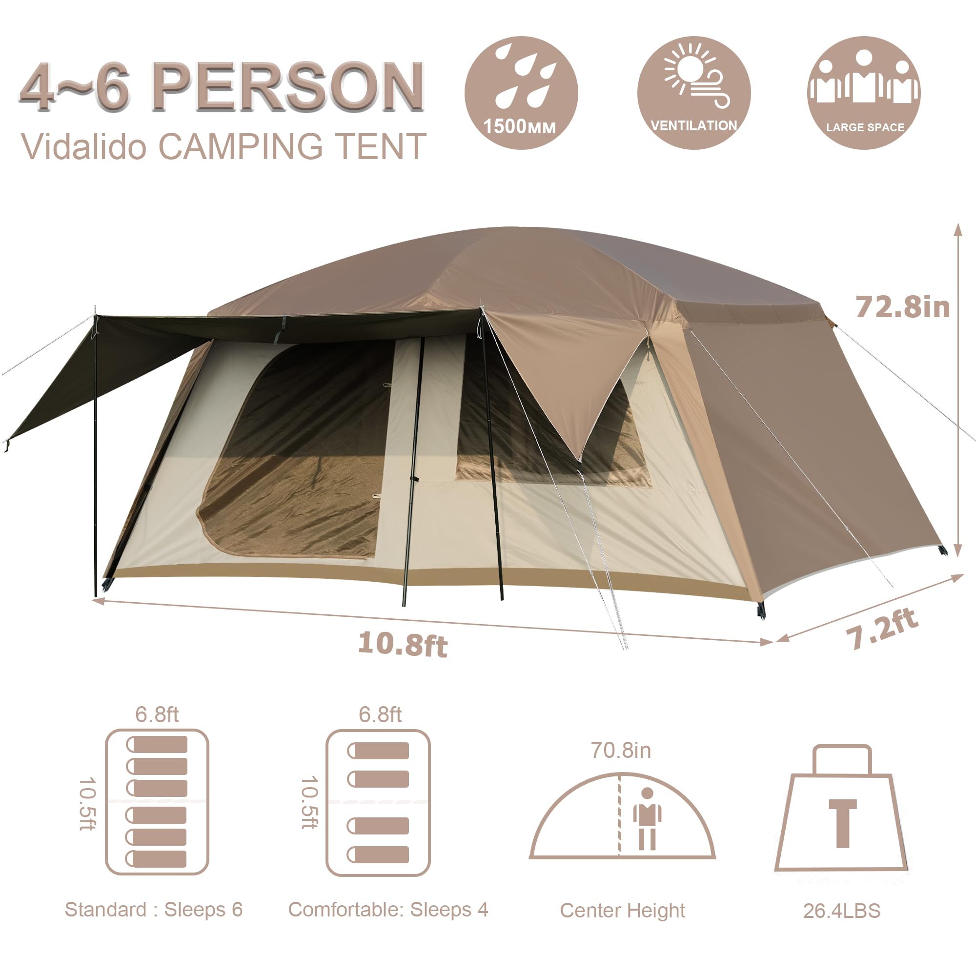 Vidalido tent with mesh ventilation for airflow and bug protection.