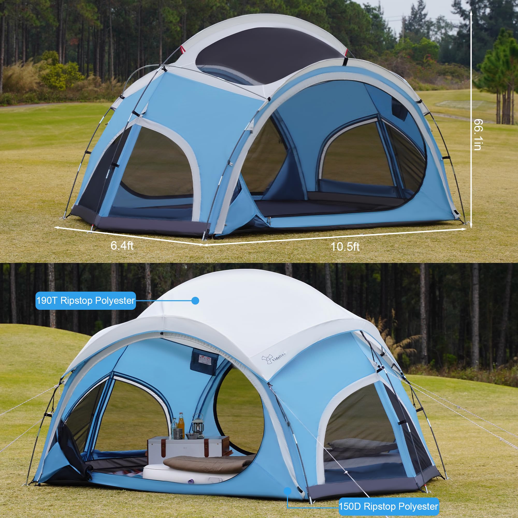 Vidalido tent material closeup highlights durable, waterproof fabric for light rain days