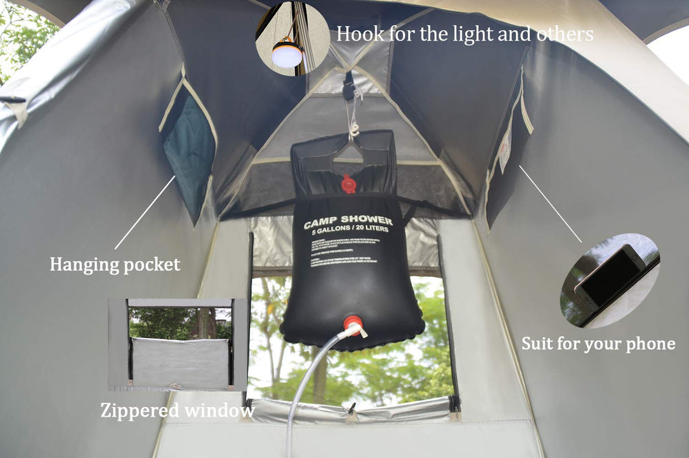 Vidalido outdoor shower tent gray size-dimensions showing 55x55x86.5 inches.