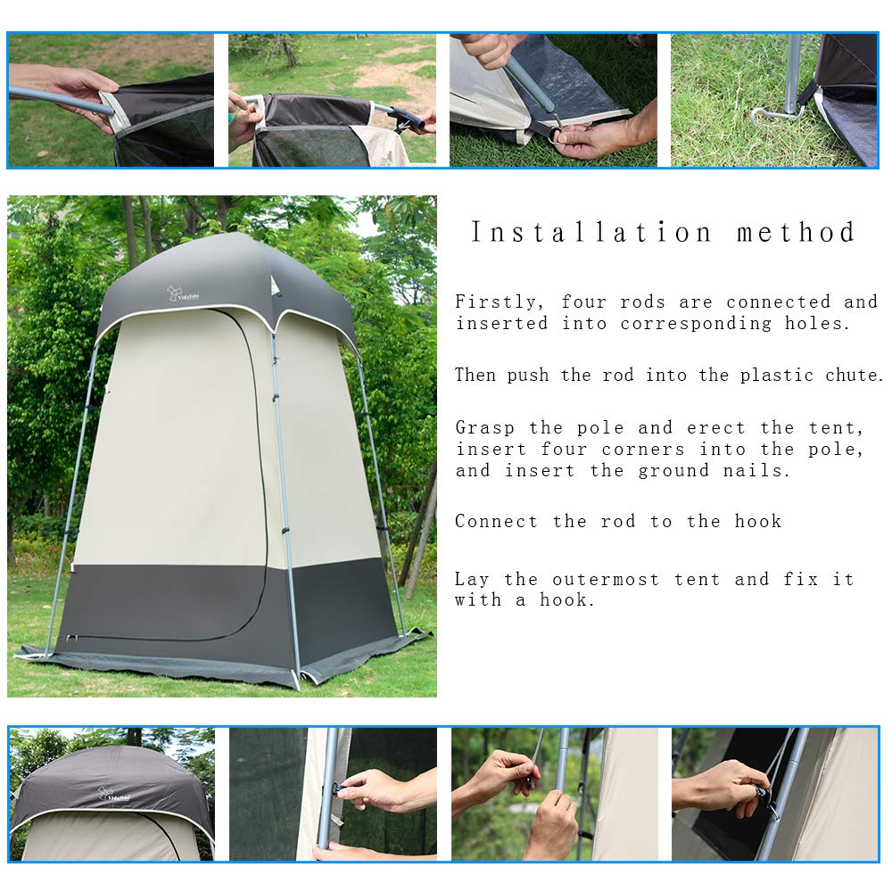Vidalido outdoor shower tent gray stable-frame during setup.