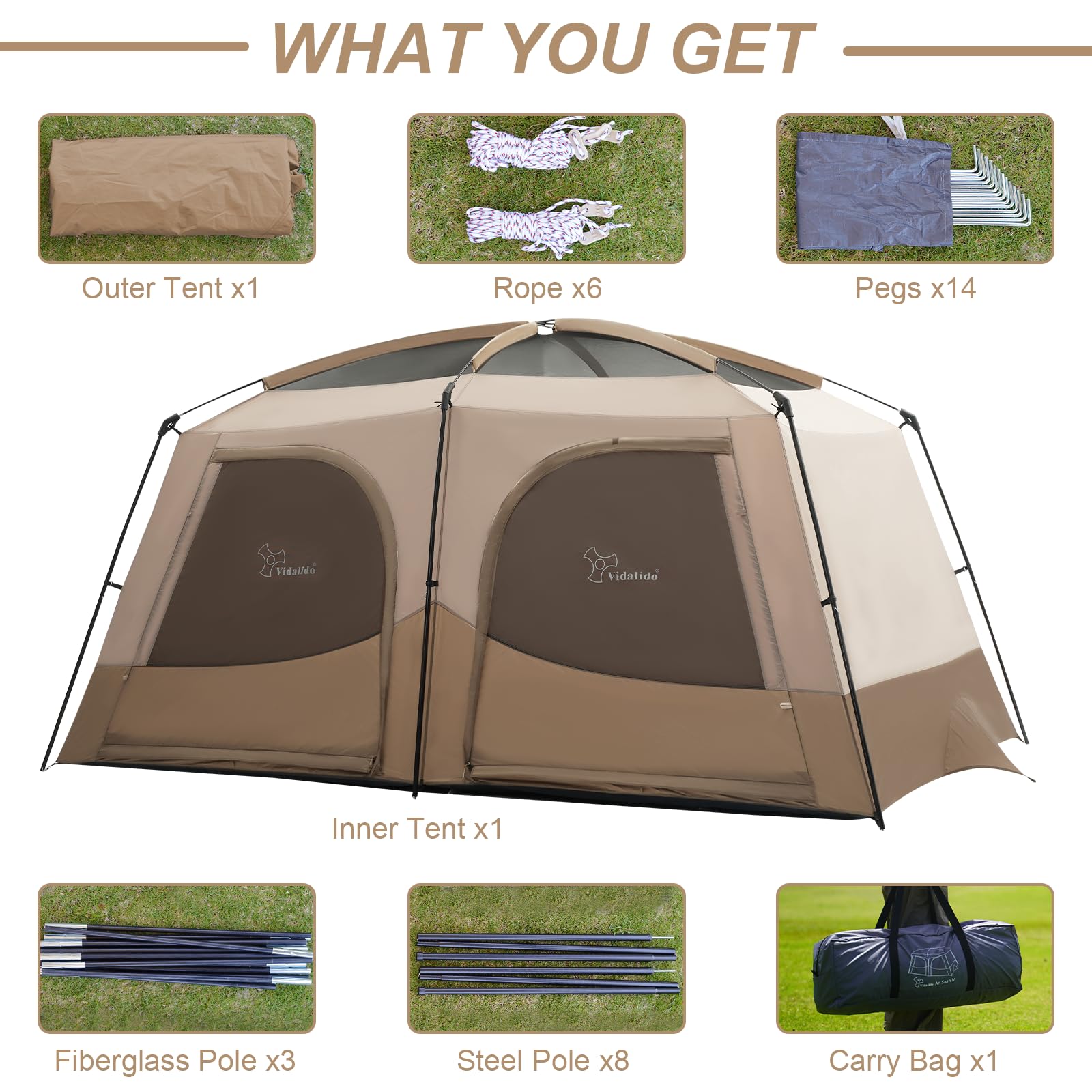 Vidalido Tents extended rainfly coverage for all-weather protection.