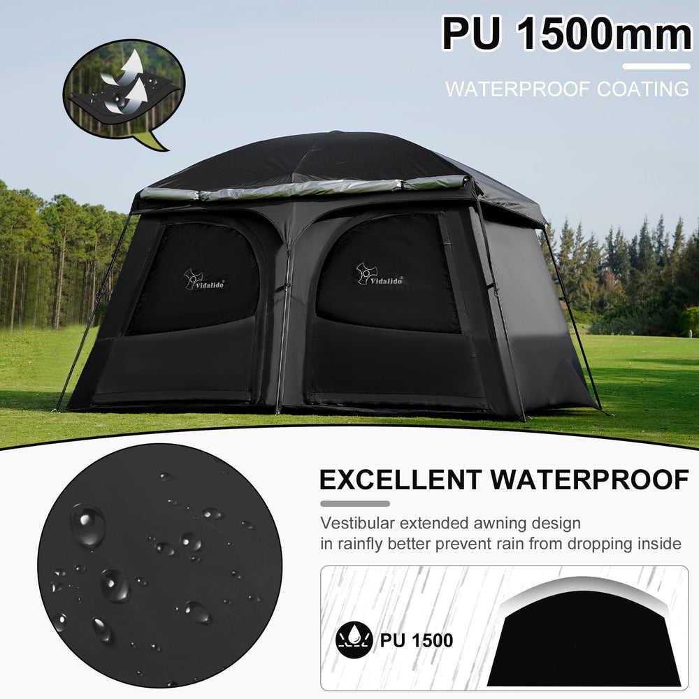 Vidalido Tents extended vestibule adds storage and shelter space.