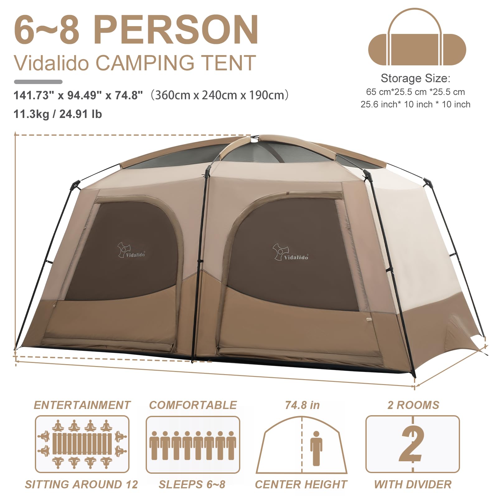 Vidalido Tents extended vestibule showing extra living space and gear storage.