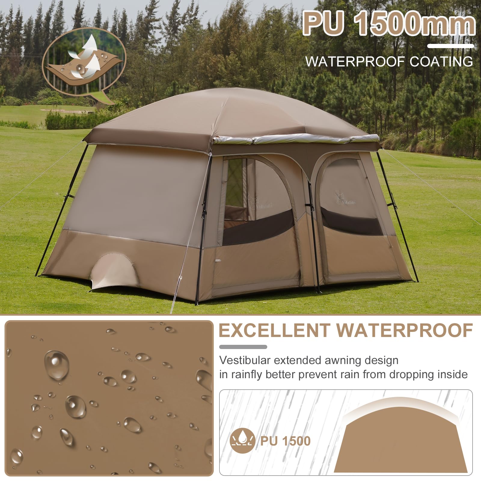 Vidalido Tents spacious 2-room tent with partition for privacy.