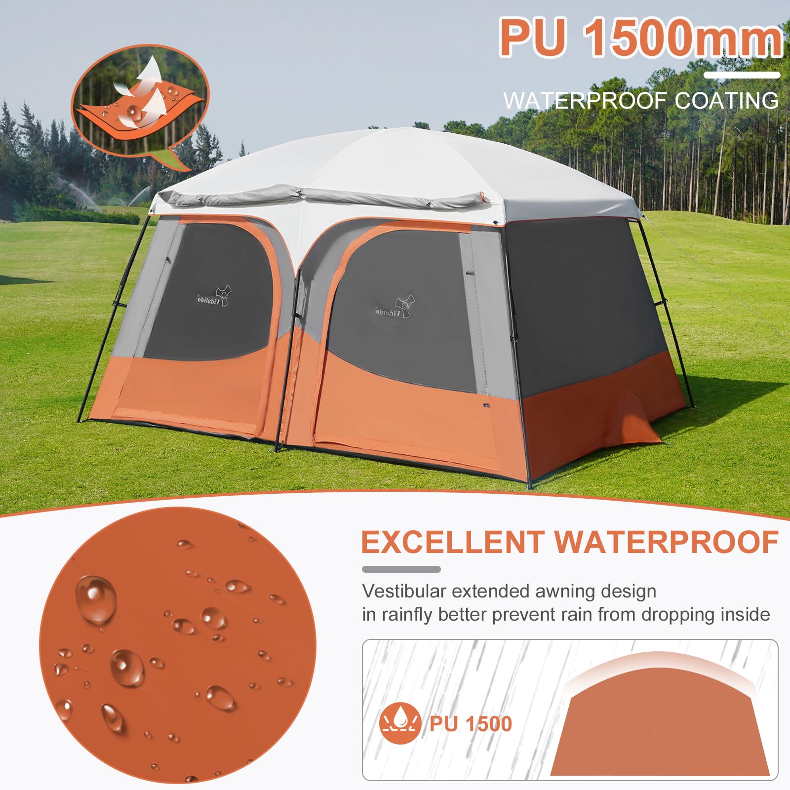 Vidalido Tents weatherproof coating demonstrates rain protection features