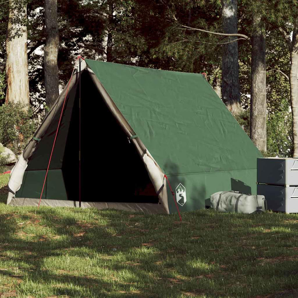 vidaXL camping tent A-frame 2-person green side view shows ventilation and airflow potential