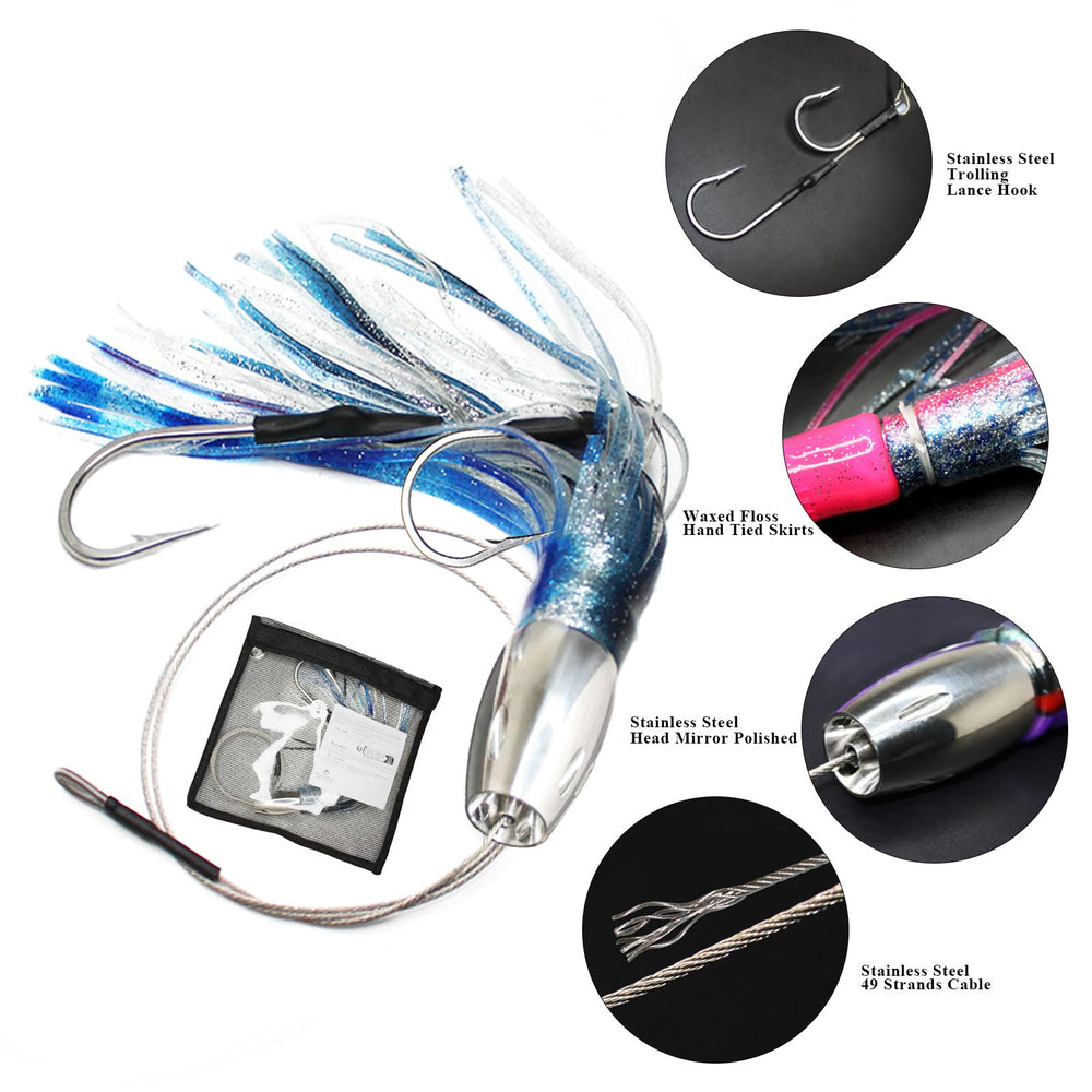 Viketech Offshore tail skirt close-up highlights six color options to attract big fish
