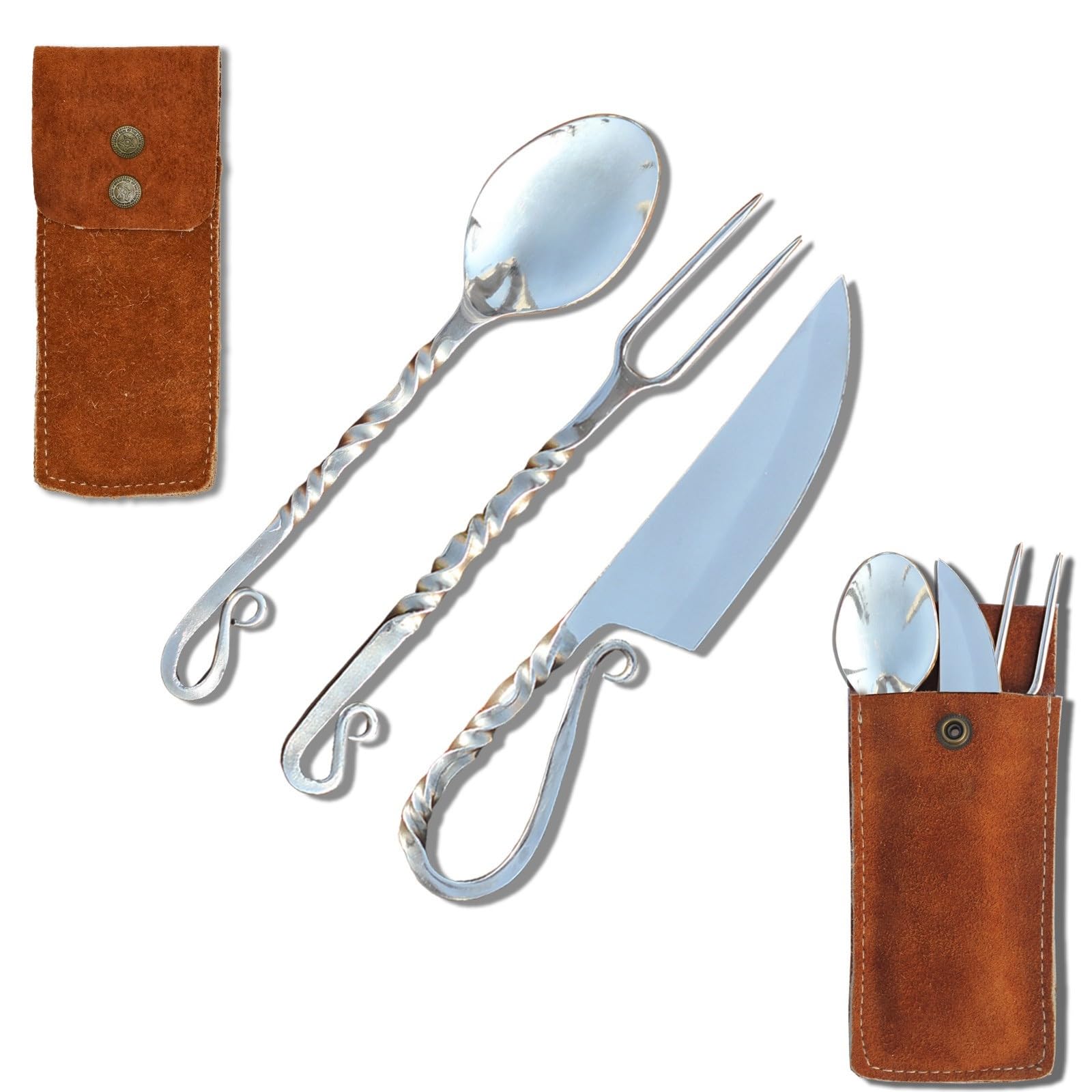 Viking Cutlery Set knife with rose-gold coating for sturdy outdoor meals.