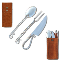 Viking Cutlery Set knife with rose-gold coating for sturdy outdoor meals.