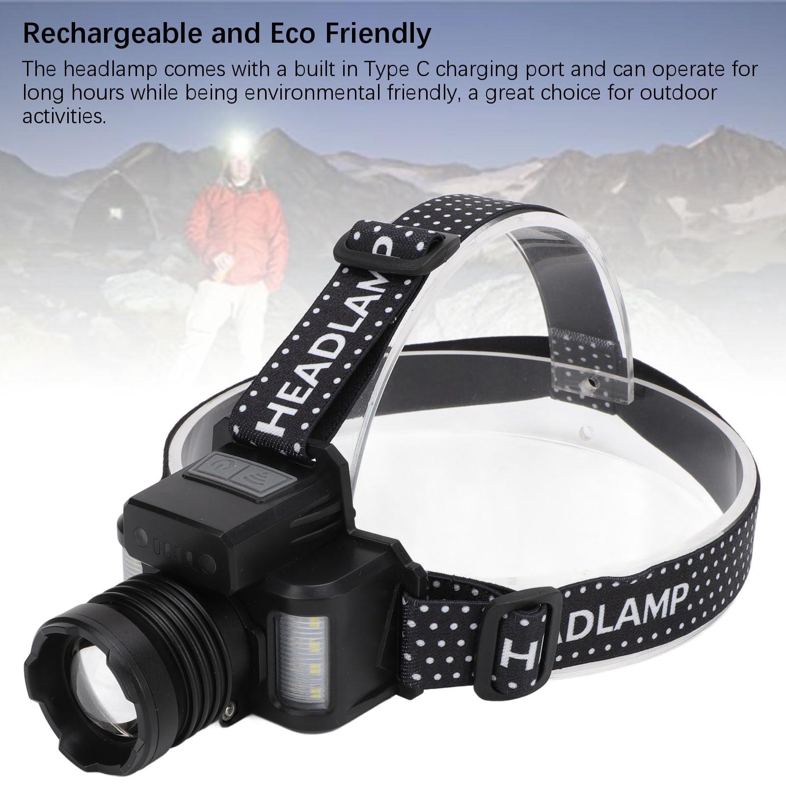 Vikye headlamp adjustable 30W zoom for wide flood or focused spot.