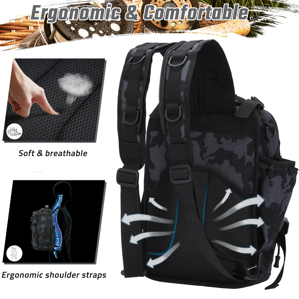 Vilante blue backpack bottom slot secures tools and accessories