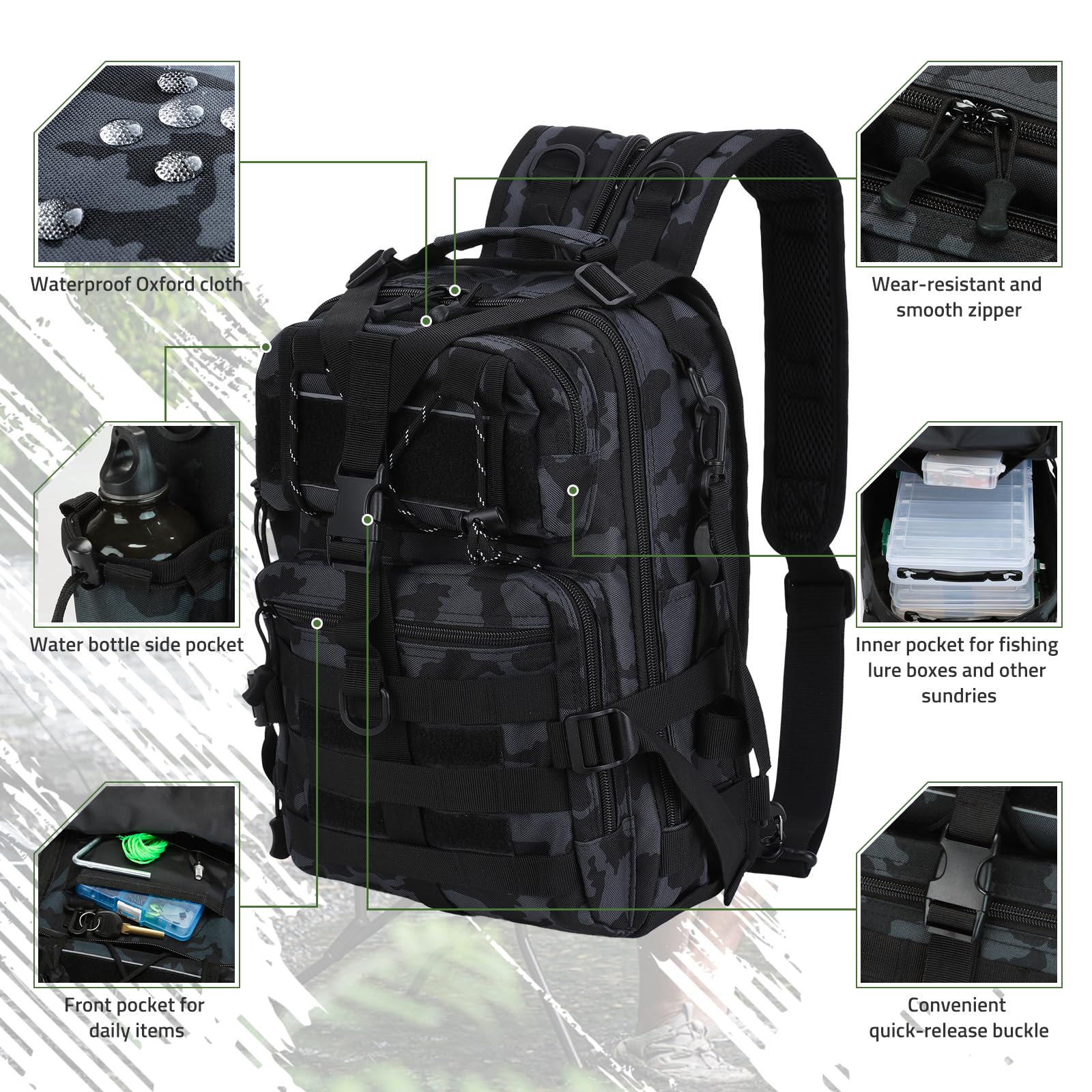 Vilante blue backpack with MOLLE and D rings for modular gear setup