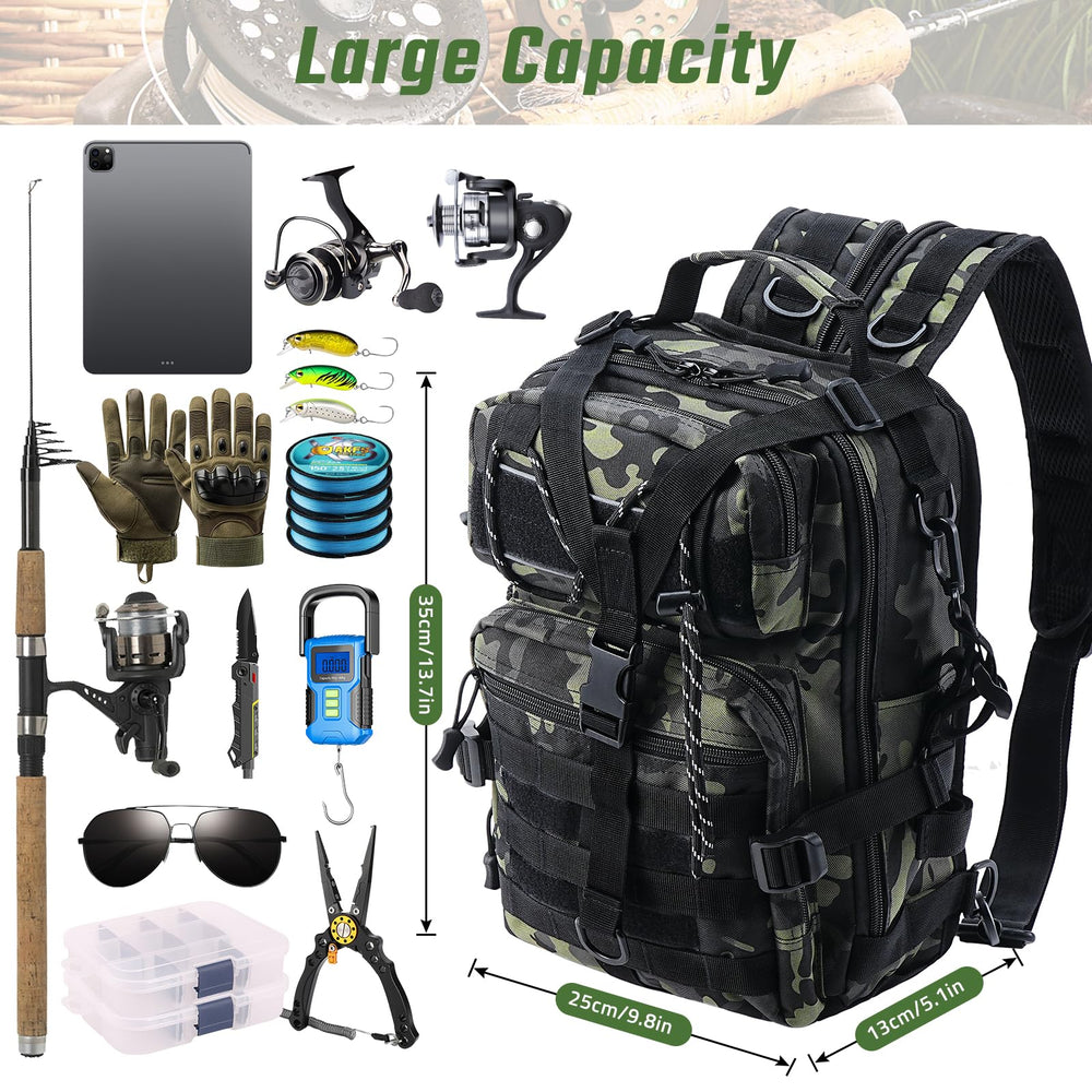 Vilante fishing tackle backpack side pocket shows easy water bottle storage.