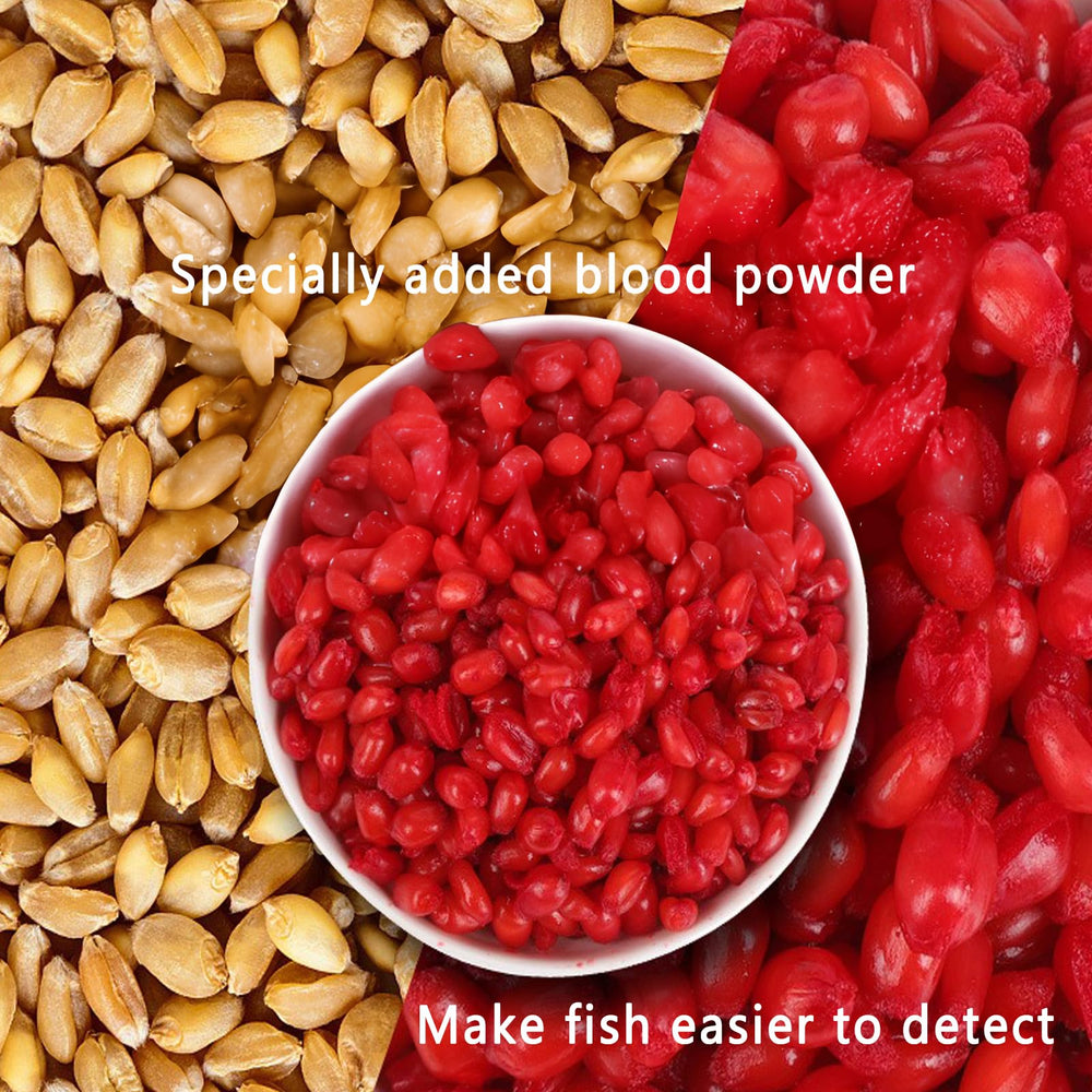 Close-up of 1.8 oz Blood Wheat Fishing Attractant bottle label