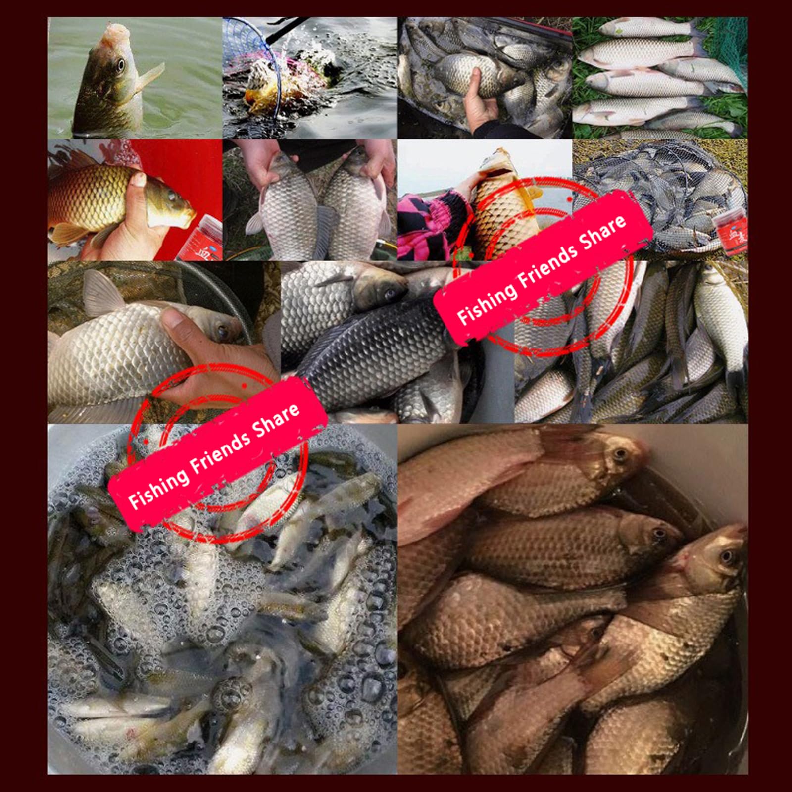 Bright colored bait attractant attracting freshwater fish