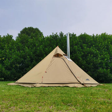 Vilemoon Tipi Hot Tent quick setup with center pole and lines