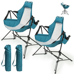 Villeston Hammock Folding Chair blue folded for easy transport and storage.