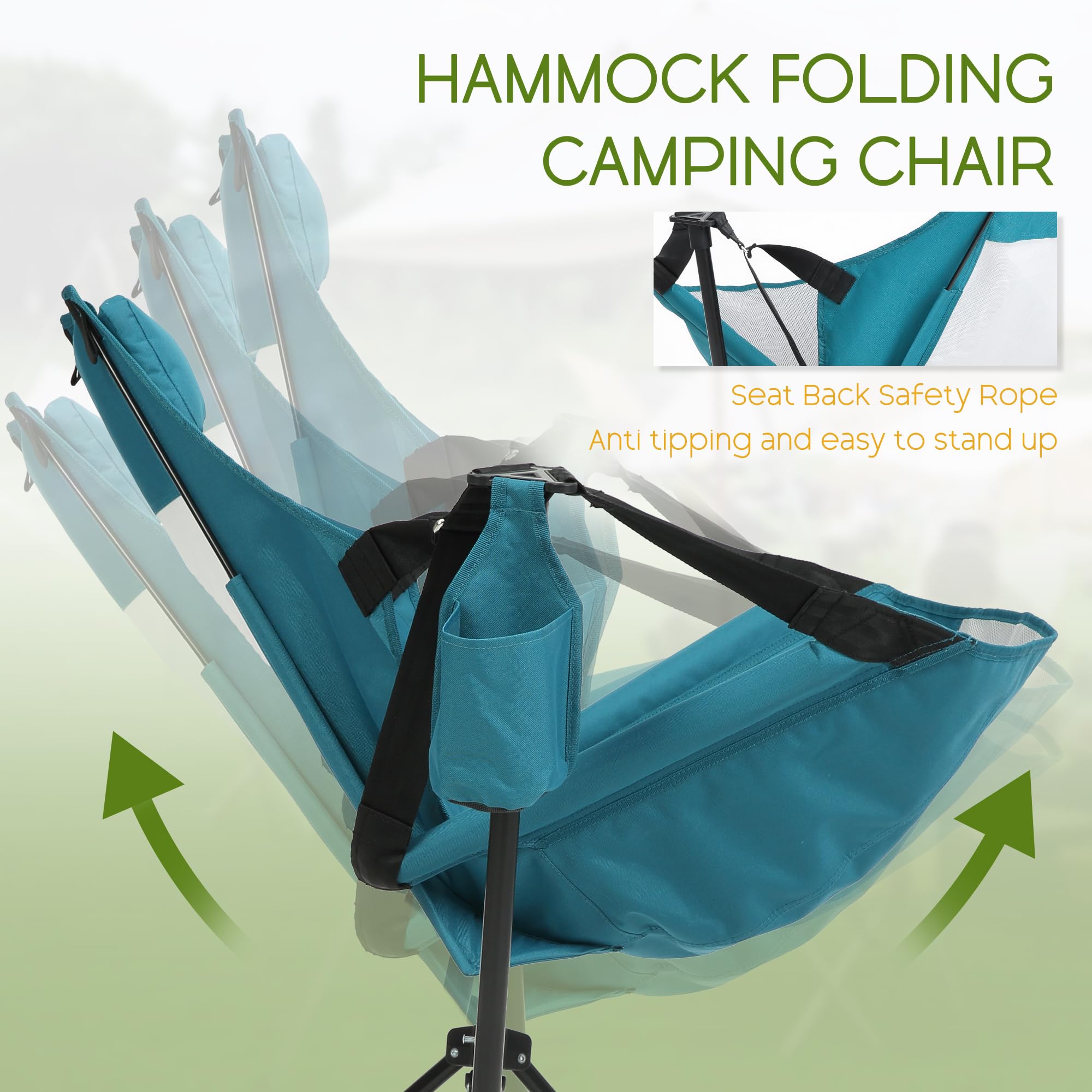 Villeston Hammock Folding Camping Chair safety cord feature in blue