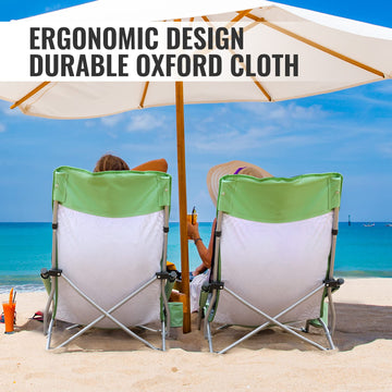 VILLEY beach chair carried in attached carry bag for travels and camping.