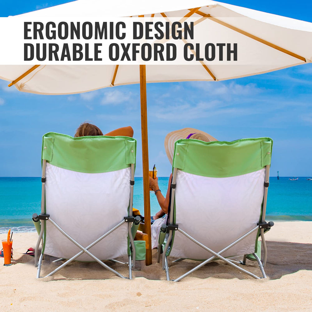 VILLEY beach chair carried in attached carry bag for travels and camping.
