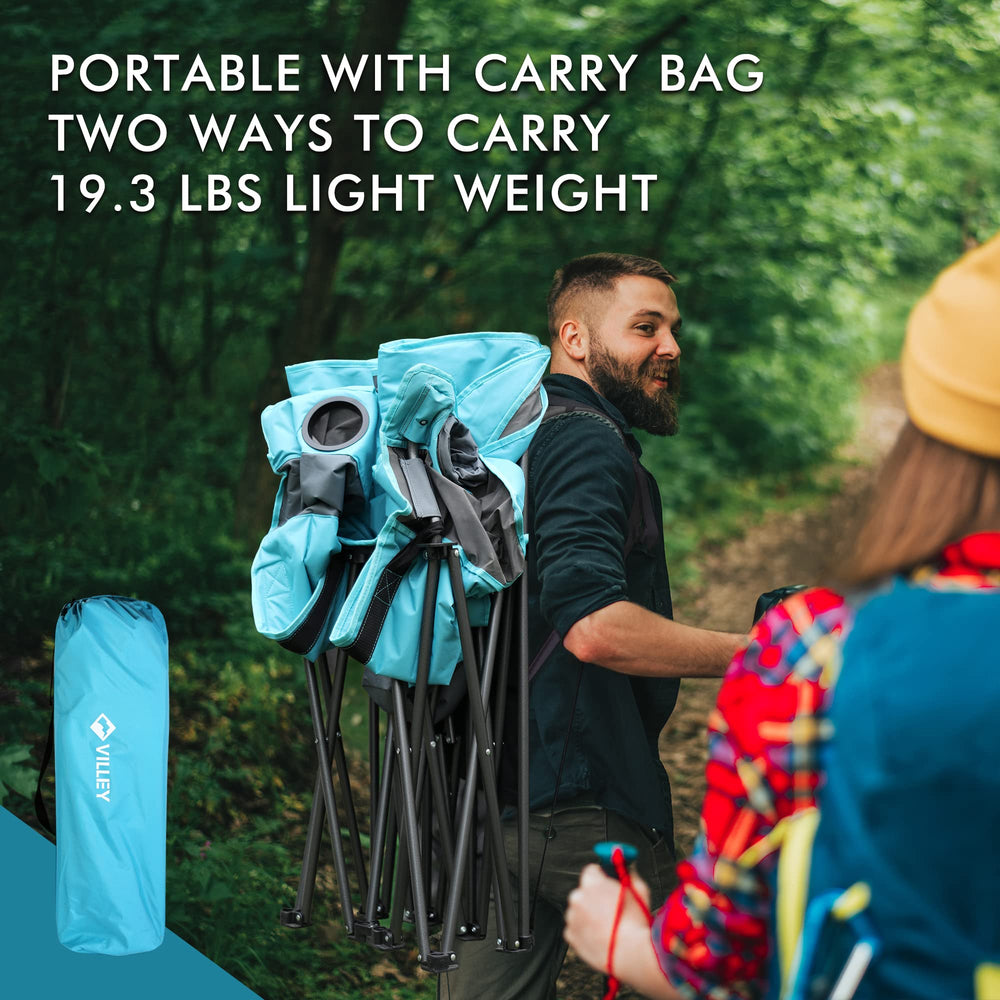 VILLEY double camping chair cooler bag open with six cans capacity and drainage.