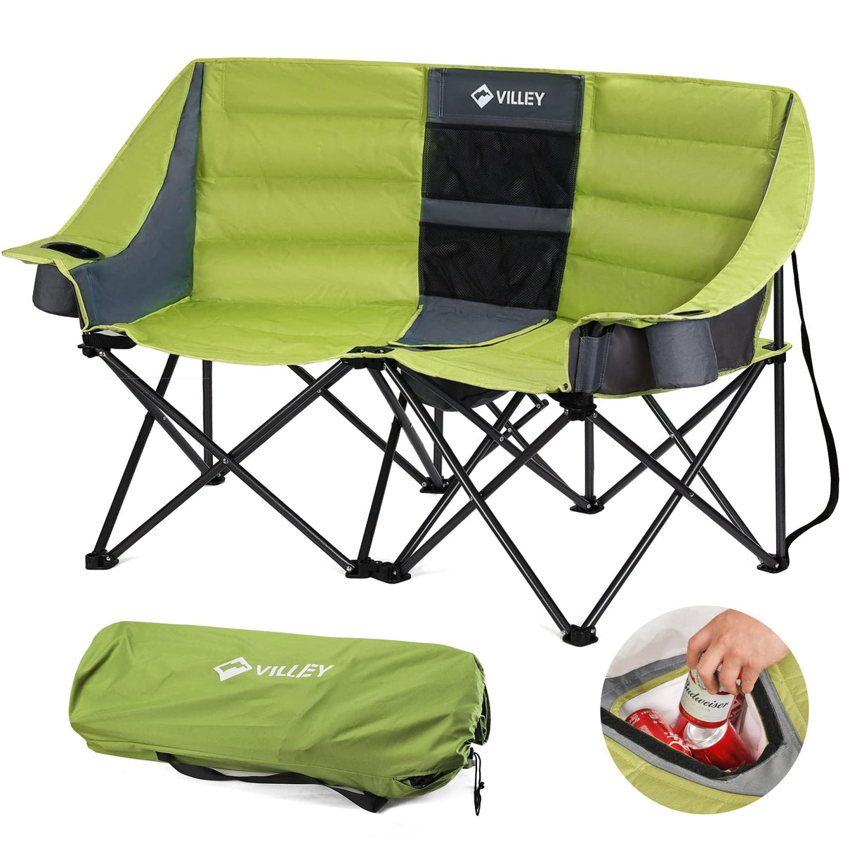 VILLEY double camping chair outdoor-relaxation with roomy loveseat and sturdy frame.