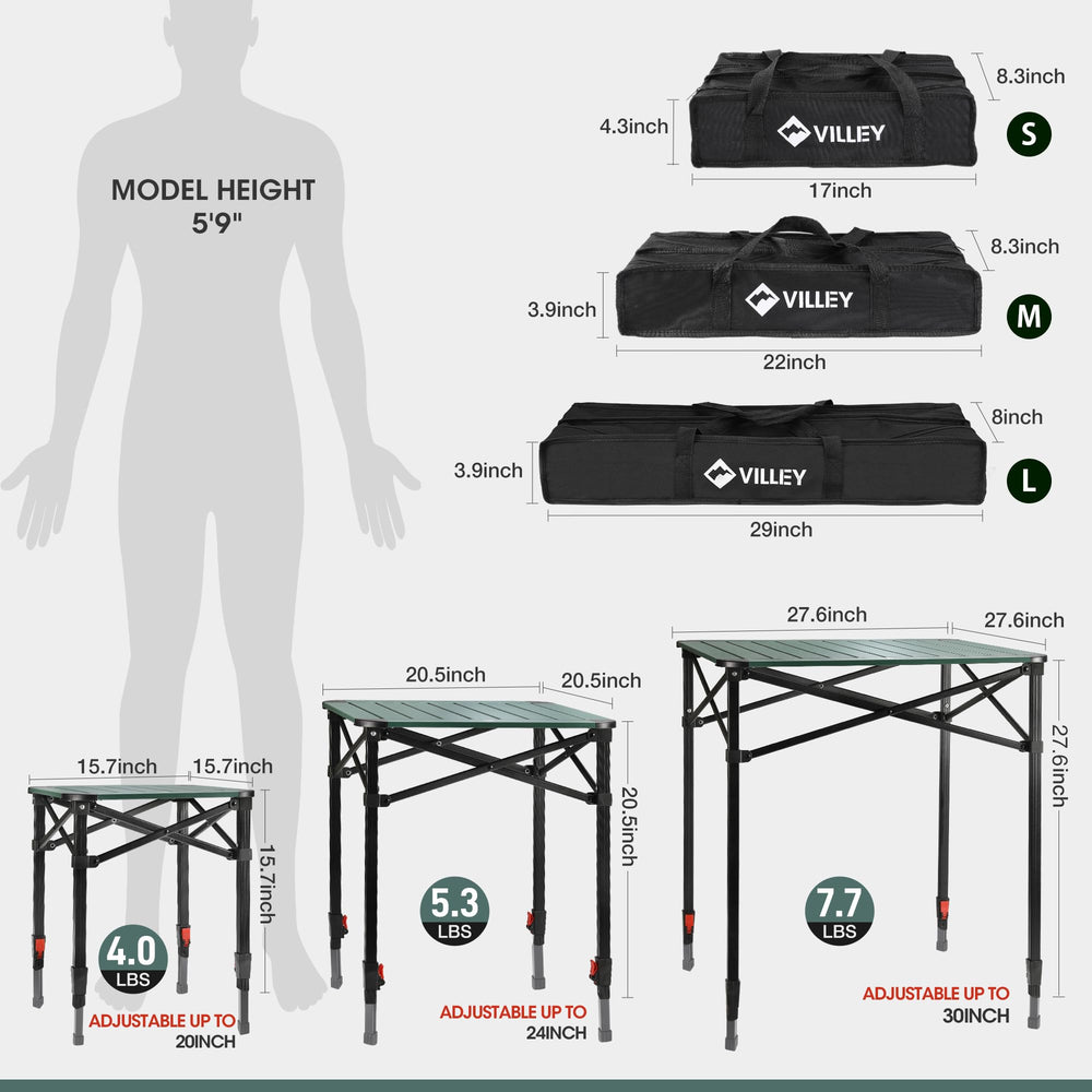 VILLEY adjustable legs extended for stable setup on uneven ground