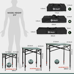 VILLEY adjustable legs extended for stable setup on uneven ground