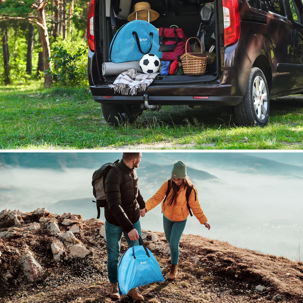 VILLEY folding camping table anti-slip feet in action on grass