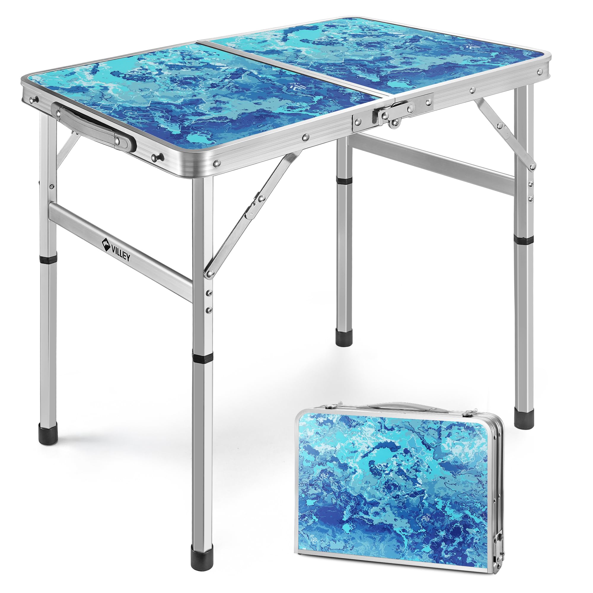 VILLEY folding camping table folded with carry handle for easy transport