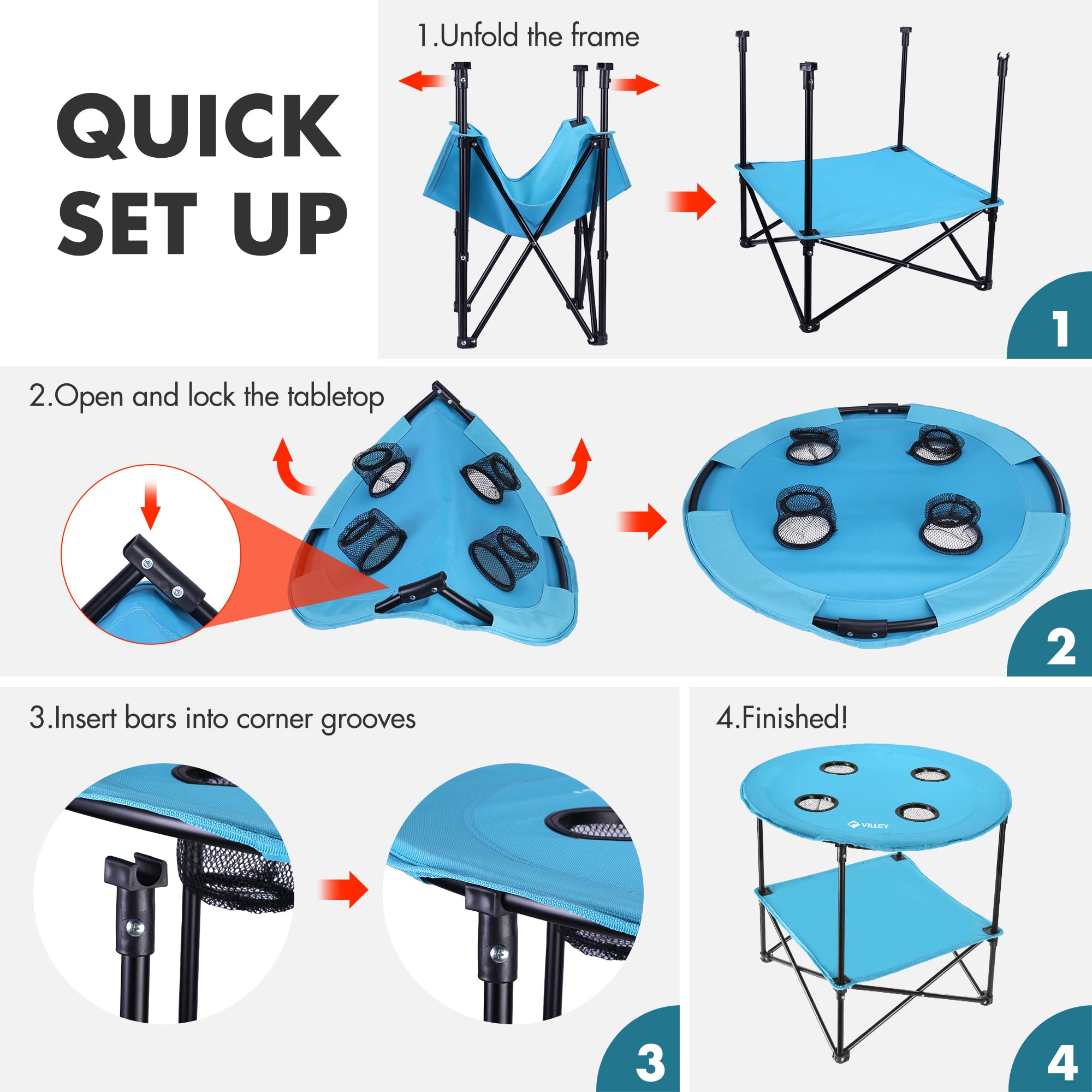 VILLEY folding camping table compact and portable for beach trips
