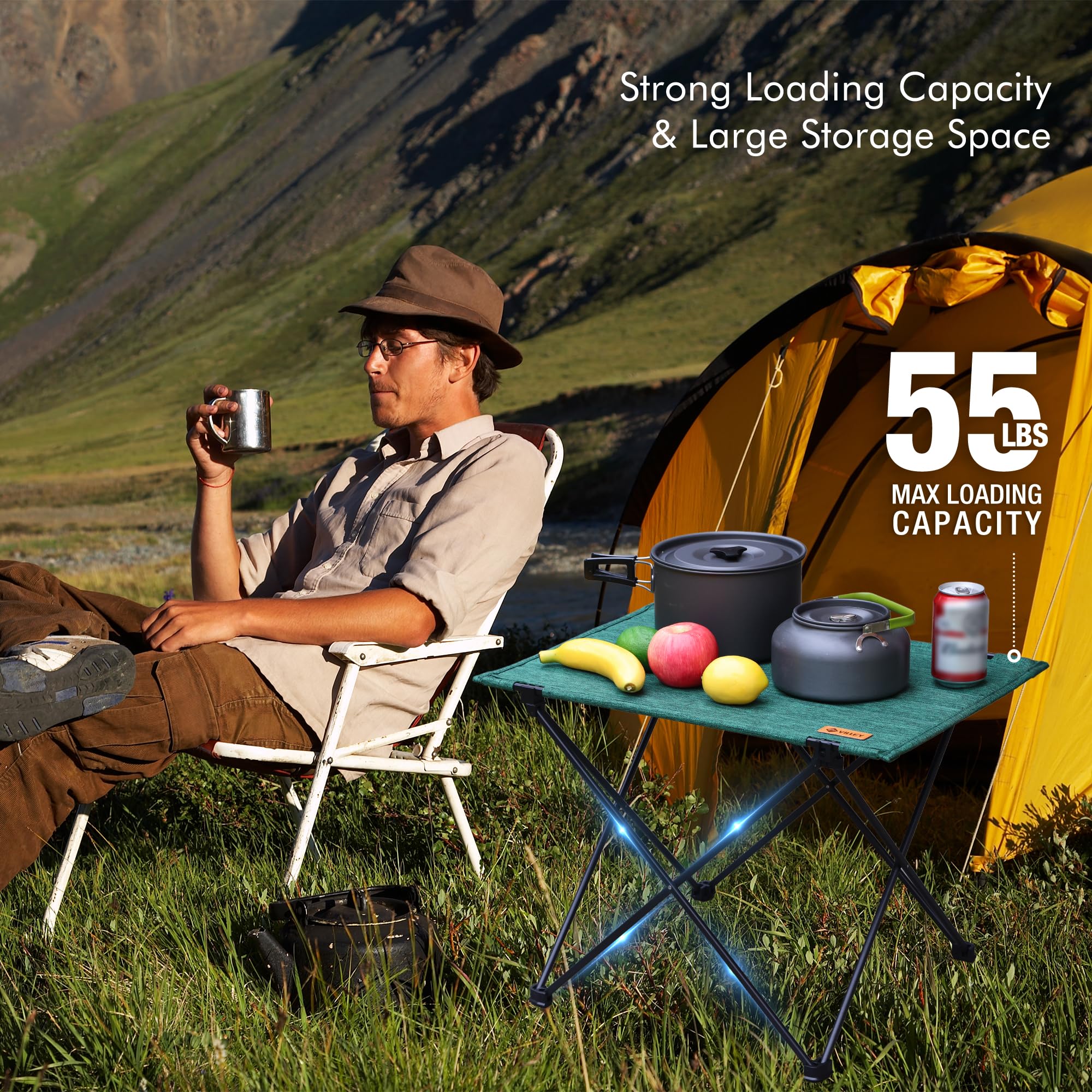 VILLEY quick setup enables tool-free assembly for effortless outdoor setup