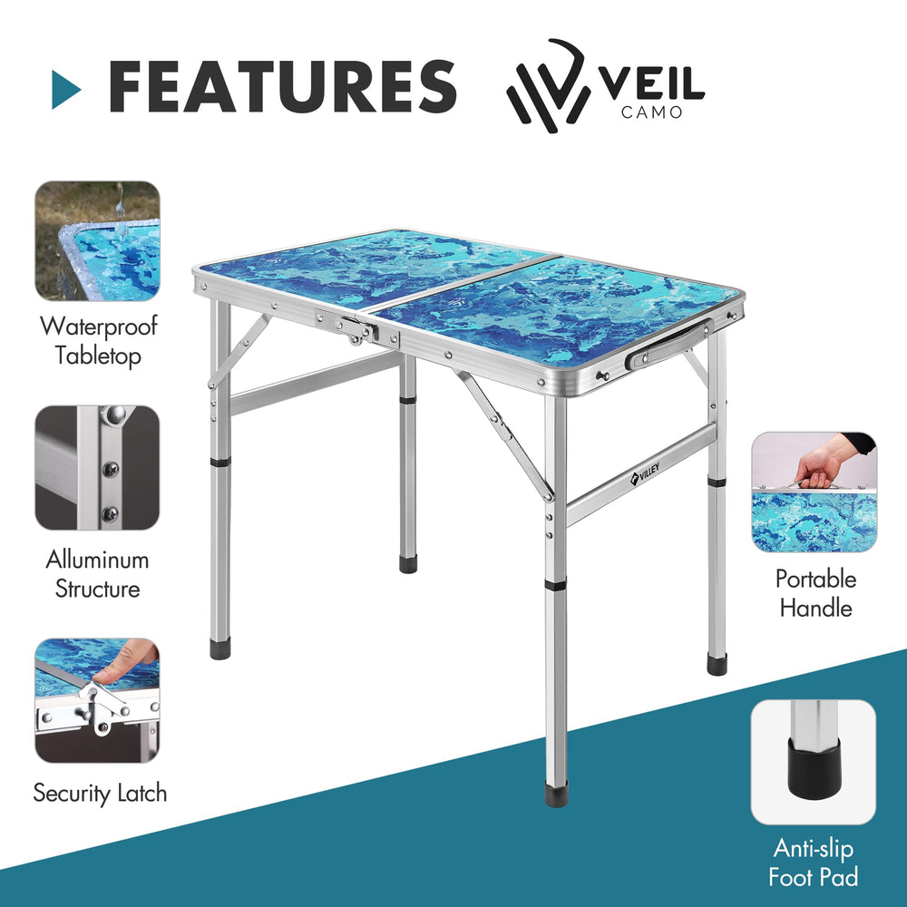 VILLEY folding table aluminum frame provides sturdy support up to 100 lbs