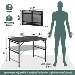VILLEY Grill Table aluminum legs adjustable shows two ergonomic height options